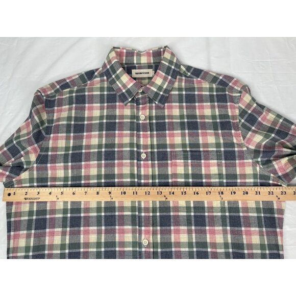 Taylor Stitch Plaid Organic Cotton Shirt Mens 42 Large Blue Rose Green Button Up - Picture 12 of 14